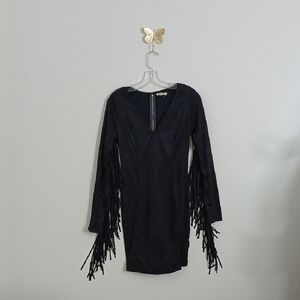 Love Culture Retro Midi V Neck Boho Festival Cowgirl Sexy Fringe Sleeve Dress